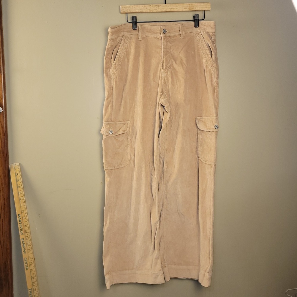 American Eagle Pants Womens 14 Beige Corduroy Cargo Wide Leg Stretch Y2K